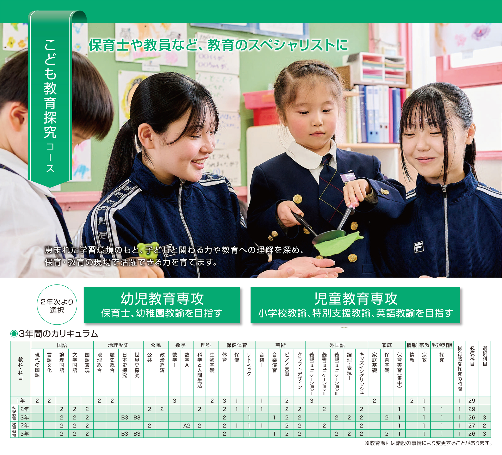 幼児教育コース 保育士・幼稚園教諭への最短コース 実習環境が充実、先生としての体験ができる!兵庫大学附属須磨幼稚園など実習環境が学園内に充実。